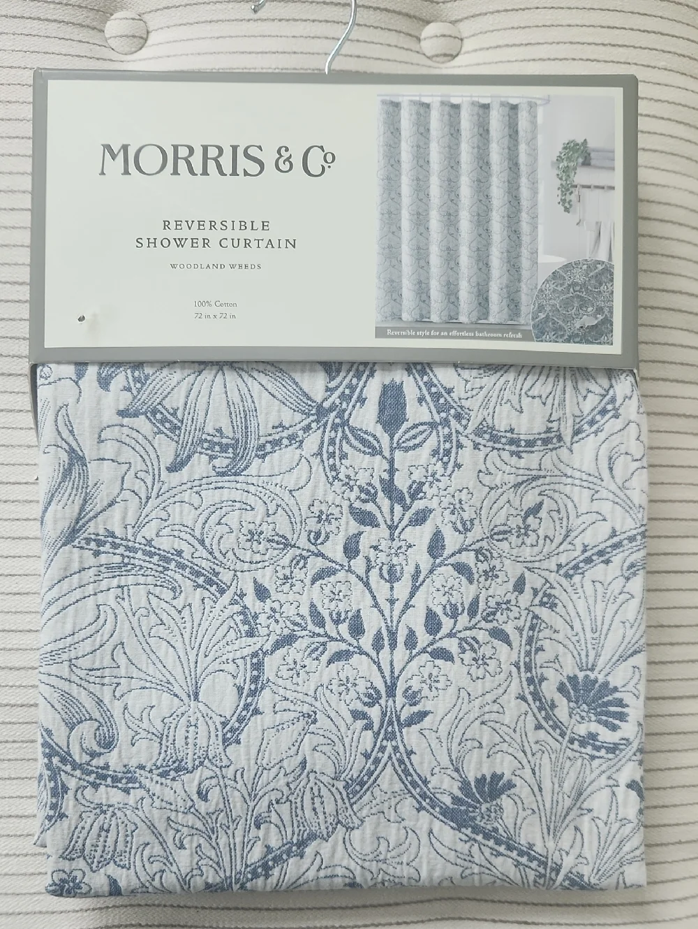 Morris & Co Reversible Woodland Weeds Blue Floral Shower Curtain
